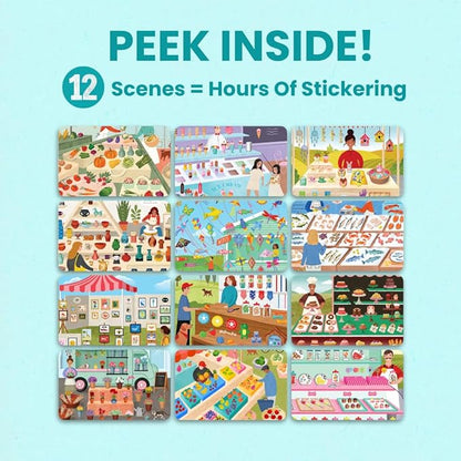 Farmer's Market 500+ Sticker Book by Cupkin Fun Toddler Travel Activity Coloring and Sticker Book, Road Trip Essentials, 12 Coloring Pages 12 Side by Side Scenes for Ages 2–8 Years