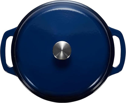 Amazon Basics Enameled Cast Iron Dutch Oven Pot with Lid, Round, Dual Handles, Heavy-Duty, Oven Safe for Stews, Roasting, Baking, 7.3-Quart, Navy