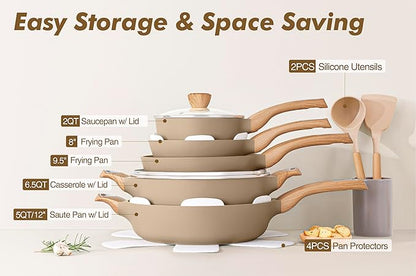 SENSARTE Ceramic Pots and Pans Set Nonstick, Kitchen Cookware Sets, 14-Piece Induction Cookware, Non-toxic Healthy Non Stick Cooking Set, with Frying Pans Set, PFAS PTFE PFOA PFOS Free