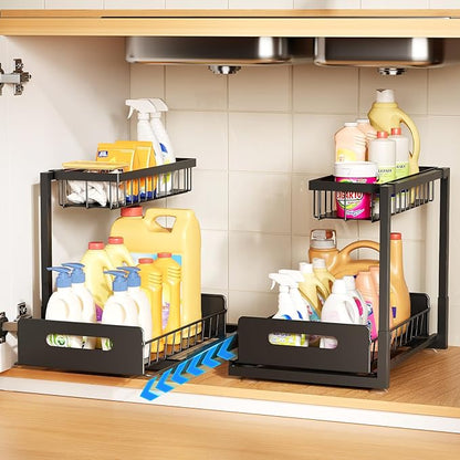Under Sink Organizer,Metal Pull Out Cabinet Organizer Shelf,Kitchen Bathroom Organizers with Sliding Drawer,Storage Shelves,Storage and organization for Home,Laundry,RV,Pantry,Spice,Black,1 Pack