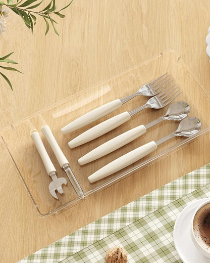 Lifewit Silverware Drawer Organizer, 5.75" x 11.65" Clear Utensil Tray for Kitchen Drawer, Stackable Plastic Flatware and Cutlery Storage Box Divider for Spoons Forks Knives Tools, 2 Pack
