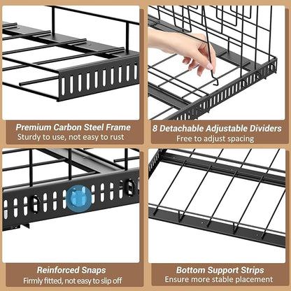 Housolution Pull Out Large Baking Tray and Cookie Sheet Organizer, 13"-22" Width Expandable Cutting Board Holder with 8 Adjustable Dividers, 21.5" Deep Bakeware Storage Rack for Cabinet, Black