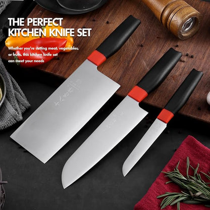 SHI BA ZI ZUO Kitchen Knife Set, Meat Cleaver, Chef Knife, Professional Santoku Knife Ergonomic Design Handle