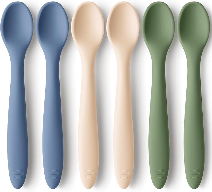 KeaBabies Silicone Baby Spoons, Self Feeding 6-12 months - 6-Pack Baby Weaning Eating Utensils, Toddler First Food Training Spoon, Infant, Kids Feeding Supplies Essential Set, Dishwasher-safe (Slate)