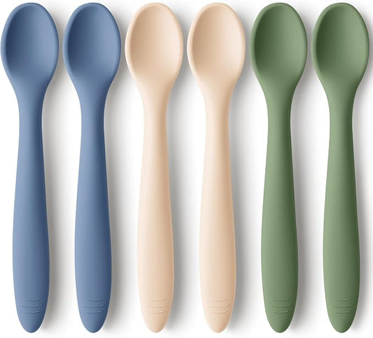 KeaBabies Silicone Baby Spoons, Self Feeding 6-12 months - 6-Pack Baby Weaning Eating Utensils, Toddler First Food Training Spoon, Infant, Kids Feeding Supplies Essential Set, Dishwasher-safe (Slate)