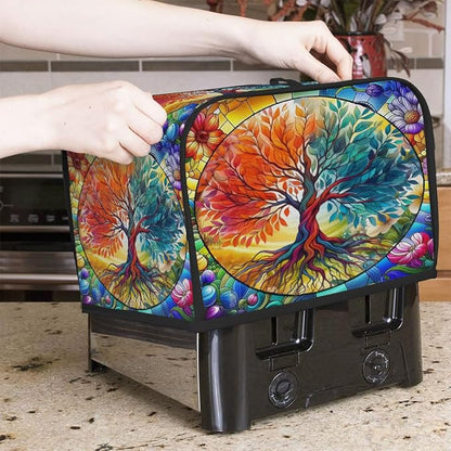2 Slice Tree Of Life Colored Toaster Cover Waterproof Dust Fingerprint Bread Machine Cover Washable Kitchen Appliance Protector For Home Kitchen Bakeware Table Decor Women Gifts