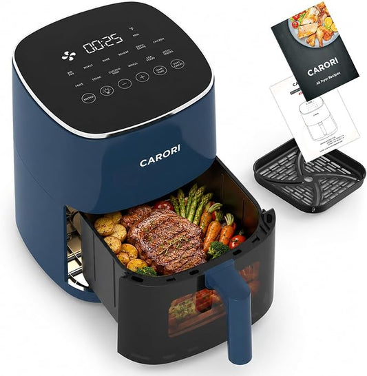CARORI 6 Qt Air Fryer with Viewing Window, 12 Presets, 1700W, 400°F Max, Large Nonstick Dishwasher-Safe Basket, Bake, Roast, Reheat, Dehydrate, Blue
