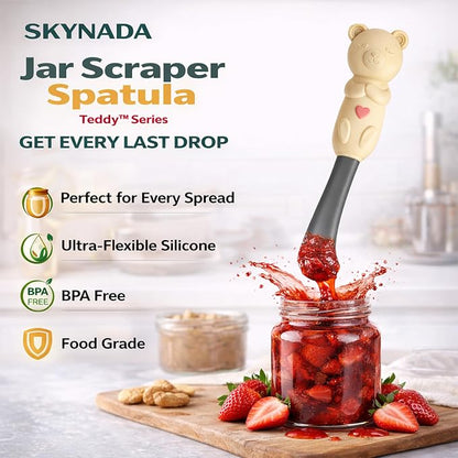 Jar Scraper Spatula - Silicone Scraper, Cute Kitchen Accessories, Unique Fun Cooking Kitchen Gadgets for Foodies - BPA-free & 100% Food Safe (Teddy - Yellow)