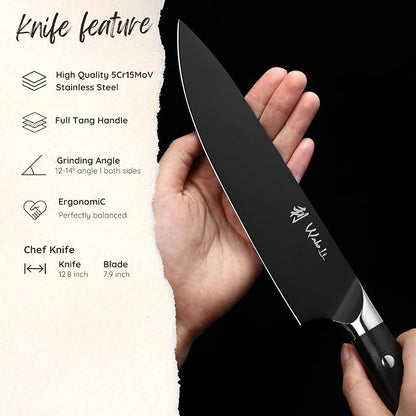 Wakoli Titanium Noir Chef Knife – 7.9-Inch Professional Kitchen Knife | 5Cr15MoV Stainless Steel Blade with Black Titanium Coating | Ergonomic G10 Handle | Multi-Purpose Chef’s Knife in Gift Box