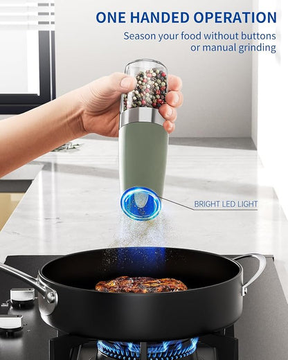 CIRCLE JOY Gravity Electric Salt and Pepper Grinder Set Automatic Salt and Pepper Grinder Set with LED Light, Battery Operated, Adjustable Coarseness, Large Capacity, for Home Kitchen BBQ, Green