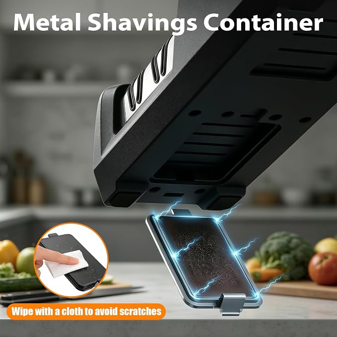 Electric Knife Sharpener, 3-Stage Kitchen Knife Sharpener with 15° Precision Angle Guide,100% Diamond Abrasives, Fast Sharpen Repair Polish Sharpener for Chef Knives Home Kitchen Beginner Use,Black