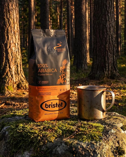 Bristot 100% Arabica Ground Coffee – Italian Espresso Delicato – Medium Roast – Ground Coffee for Moka Pot, French Press & Pour Over – 8.8oz (250g)