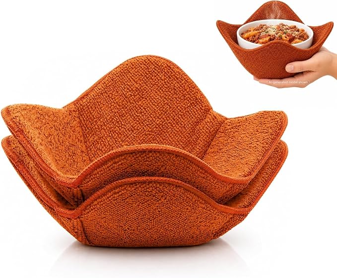 Set of 2 Microwave Bowl Cloth Hot Pads with Brown Color - Multipurpose Heat Resistant Plate Holders 7"x4" Inches - Pot Holder Microwavable Bowl Cozies for Food - Ramen Soup or Bowl Cozy