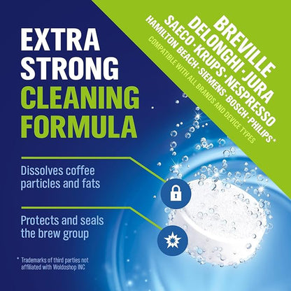 WoldoClean Espresso & Coffee Machine Cleaning Tablets 40 Pack 2g - Backflush Cleaner compatible with Breville Barista Express, Jura, Gaggia, DeLonghi & Philips, Removes Oils & Grease