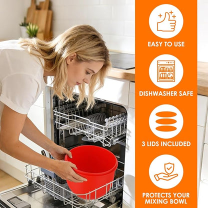 3-Pack Silicone Bowl Liners with Lids for KitchenAid 6-Qt Bowl-Lift Bowls Only, 2mm Extra-Thick Premium Silicone, Built-In Air Vents for Dough Proofing, Dishwasher Safe, BPA-Free