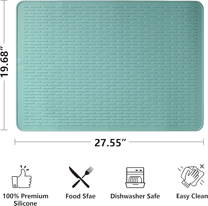 Stove Top Cover for Electric Stove- Range Covers for Electric Stove,Silicone XXL Dish Drying Mat, Glass Cooktop Covers, Flat RV Range top Mats (Aqua Thickened, 28"x20")