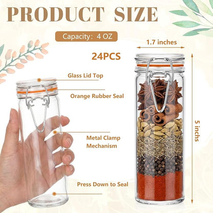 Norme 24 Pcs Glass Spice Jars with Airtight Lid, Leakproof Clamp Containers for Home Kitchen Herb Tea Seasoning Sugar Storage Containers(4 oz)