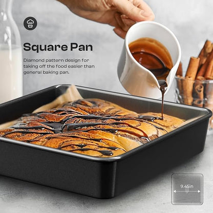 Nonstick Baking Pans Set, 8-Piece Stackable Bakeware Sets, Non-Toxic Oven Pan Set, Includes Baking Sheet, Cake Pan, Muffin Pan, Loaf Pan, Square Pan, Cookie Sheet & Roasting Pan, Black