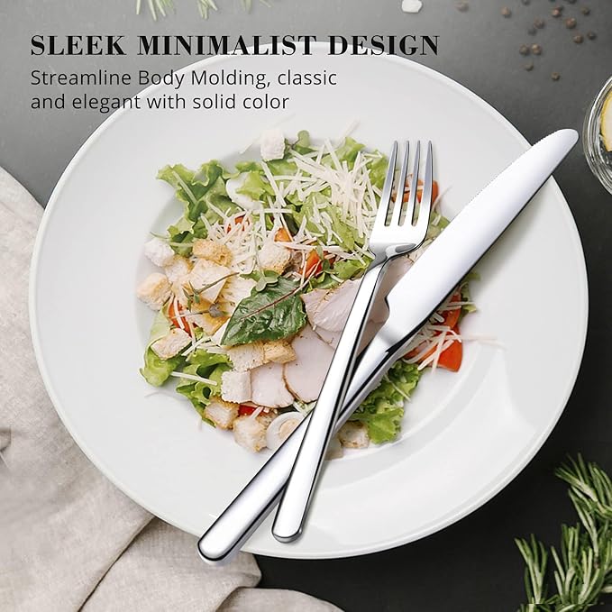 KINGSTONE Silverware Set, 5 Piece Flatware Cutlery Set for 1, 18/10 Stainless Steel Silverware Mirror Polished Dishwasher Safe for Home, Restaurant, Wedding, Party(Silver, 5 pieces for 1)