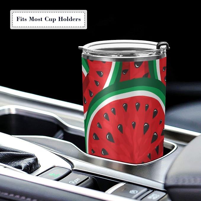 Tumbler Green Red Watermelon Insulated Office Coffee Cup Back to School Beverage Container Travel Mug with Straw and Lid Double Wall Stainless Steel 20oz
