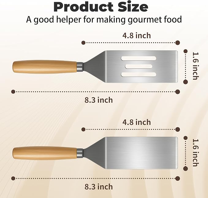 2Pcs Stainless Steel Spatula Set,Mini Serving Spatula for Kitchen Use,Metal Spatula for Cooking with Heat Resistant Handle,Metal Spatulas for kitchen use for Pancakes、Lasagna、Brownies、Cake and Cookie