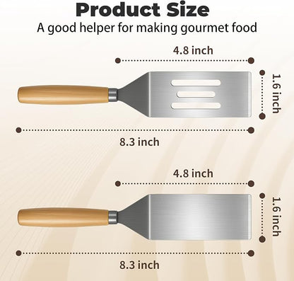 2Pcs Stainless Steel Spatula Set,Mini Serving Spatula for Kitchen Use,Metal Spatula for Cooking with Heat Resistant Handle,Metal Spatulas for kitchen use for Pancakes、Lasagna、Brownies、Cake and Cookie