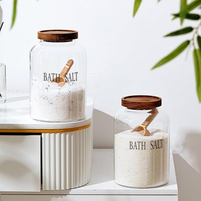SiliFine 1 Sets 74 oz Glass Bath Salts Jar with Wooden Scoop and Lid, Bath Salt Container for Bathroom Organizers and Storage, Bathtub Accessories for Women Bathroom, Home Decor