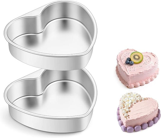 E-far 8 Inch Heart Cake Pan, 2Pcs Stainless Steel Heart Shaped Cake Mold, Cake Tin Baking Pan for Valentine's Day Anniversaries Wedding, Non-Toxic & Dishwasher Safe
