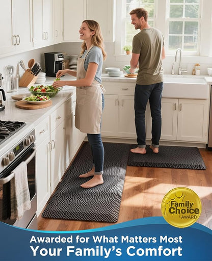 Ophanie Kitchen Mats for Floor, 3/4 Inch Thick Kitchen Rugs, 20'' x 60'' Anti Fatigue Standing Cushioned Mat, Waterproof,Comfort Ergonomic Mat for Office, Home, Sink, Black Non-Slip Bottom