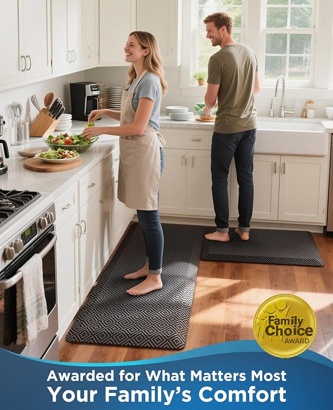 Ophanie Kitchen Mats for Floor, 3/4 Inch Thick Kitchen Rugs, 24'' x 70'' Anti Fatigue Standing Cushioned Mat, Waterproof,Comfort Ergonomic Mat for Office, Home, Sink, Black Non-Slip Bottom