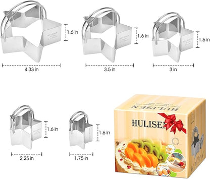 HULISEN Star Cookie Cutter Set (5 Pieces/Set), Stainless Steel Biscuit Cutter with Handle, Professional Baking Tools Set, Gift Packaging (Star Shaped)