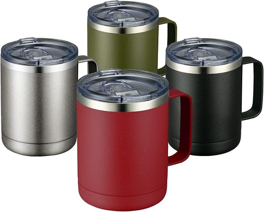MEWAY 12oz Coffee Mug With Handle 4 Pack Bulk,Stainless Steel Insulated Travel Tumblers With Sliding Lid,Double Wall Vacuum Camping Cup for Hot & Cold Drinks Tea (Multicolor,Set of 4)