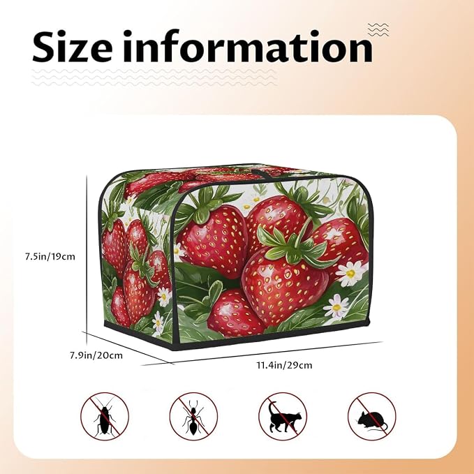 Fruit Strawberry Toaster Cover 2 Slice Wide Slot Washable Toaster Covers | Flower Art Dust and Fingerprint Protection Bread Maker Covers for Kitchen Accessories Decor Bakeware Women Gift