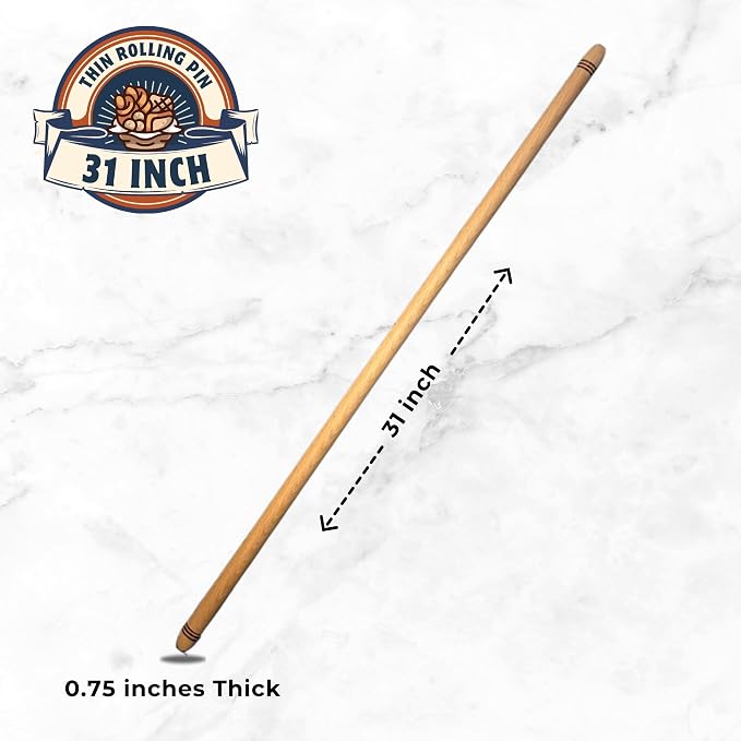 31 Inch (80 cm) Oklava Extra Long Rolling Pin for Baking, Mattarello Rolling Pin for Manti Ravioli Pasta Turkish Baklava dough Tortilla, Handmade Wooden
