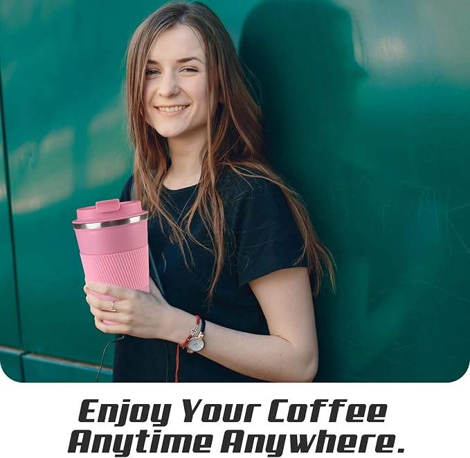 SPLMIFA Vacuum-Insulated Stainless Steel Travel Coffee Mug, Leak-Proof Reusable Coffee Cup with Lid - Keep Hot & Cold Drinks for Hours, Durable Insulated Tumbler for Men & Women(3rd-Pink, 17OZ)