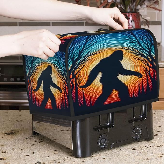 Bigfoot Toaster Cover 2 Slice Wide Slot Washable Toaster Covers | Forest Art Dust and Fingerprint Protection Bread Maker Covers for Kitchen Accessories Decor Bakeware Women Gift