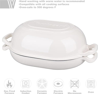 VORRINGARD Enameled Cast Iron Sourdough Bread Oven, Dutch Oven, Loaf Cast Iron Bread Pan for Homemade Bread Baking, Meatloaf Pan with Lid, 7QT, White