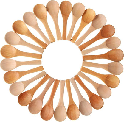 Boao 50 Pcs Small Wooden Spoons, 3.5'' L, Mini Wood Natural Tiny Spoons Wooden Little Teaspoons for Jars Sugar Creamer Honey Spices Salt Kitchen Supplies (Mix Color)