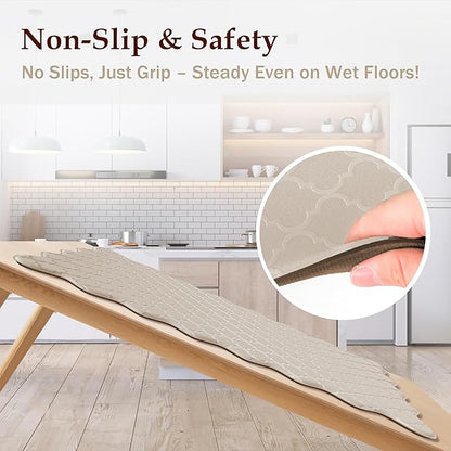 Arenarug Upgrade Scalloped Embossed Kitchen Mats for Floor 2PCS Cushioned Anti Fatigue Waterproof Foam Kitchen Rugs Non Slip Washable Comfort Standing Mat for Sink Laundry,17.3"x30"+17.3"x59",Khaki