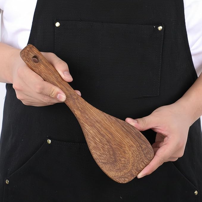 2 PCS Wooden Rice Spoon, 8.7'' Rice Serving Paddle Non Stick, Versatile Cooking Spoon Heat Resistant Cooking Utensils for Non Stick Cookware Serving Mixing Baking