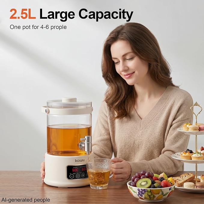 Kawu Electric Kettle, 7-in-1 Hot Water Dispenser Health Pot for Tea Coffee, 2.5L Glass Tea Kettle with Temperature Control, 24H Keep Warm, BPA Free, Water Warmer for Home Office Kitchen