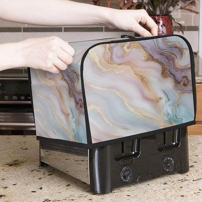 Marble Texture Toaster Cover 2 Slice Wide Slot Washable Toaster Covers | Gold Modern Dust and Fingerprint Protection Bread Maker Covers for Kitchen Accessories Decor Bakeware Women Gift