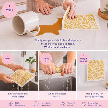 Harps&Seb Swedish Dishcloths for Kitchen Dishcloths - 6 Pack, Reusable Paper Towels with Clips, Super Absorbent Washable Non-Scratch Swedish Dish Towels, No Odor, Biodegradable