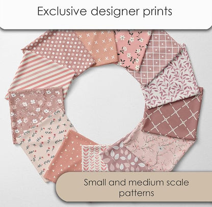 Cotton Satin Patchwork Fabric Panel – 35 Designs, 20×20 cm Squares, Single Piece 150×110 cm, Blush Pink Quilt Fabric (Peach Tones Geometric & Floral Set, 35pcs 8x8 inch)
