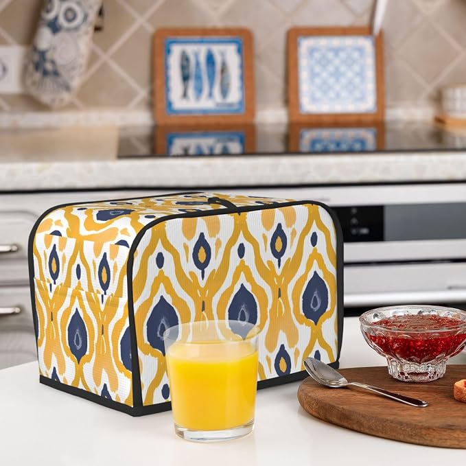 Ethnic Yellow Geometric 2 Slice Toaster Cover Wide Slot Dustproof Bread Maker Cover Fingerprint Protection Kitchen Appliance Cover Toaster Bag