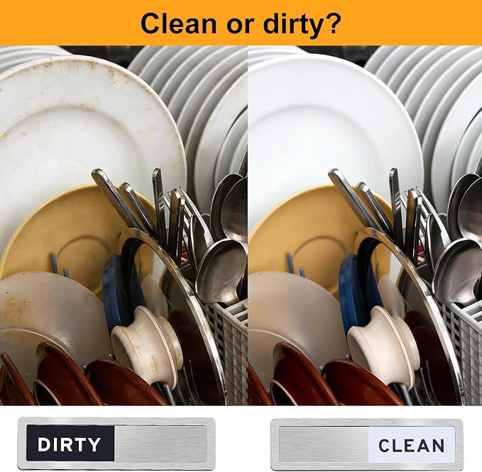 Dishwasher Magnet Clean Dirty Sign - Reversible Strong Magnet & Non-Scratch Clean Dirty Magnet for Dishwasher, Easy to Read Dishwasher Sign with Optional Adhesive, Kitchen Decor Home Essentials
