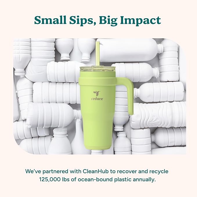 Reduce 24 oz Stainless Steel Tumbler with Handle - Dual-Wall Vacuum Insulated Travel Mug, Sweat-Proof Lid & Reusable Straw - Keeps Drinks Cold for 24 Hrs, Fits Cupholders, Dishwasher Safe -Pina Colada