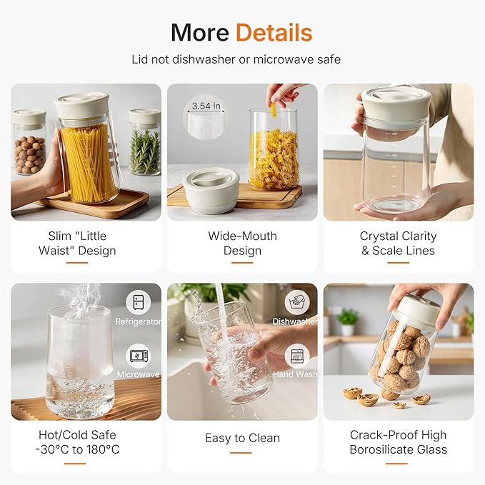 Upgraded Rotary Airtight Glass Jar with Lid, Borosilicate Coffee Storage Container, 800ml/27oz Stackable Pantry Organizer for Coffee Beans Grounds, Pasta, Flour, Nuts, Sugar, Candy, Snack