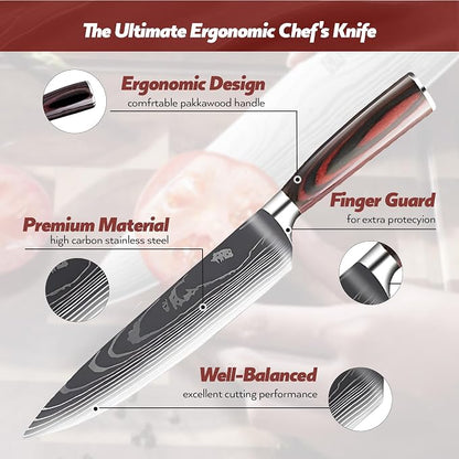 SG Silksway Gallery 10 PCS German Knife, High Carbon Stainless Steel Knife Set with Pakka Wood Handle, Built-in Sharpener, Chef Knife (10 PCS KNIFE SET)
