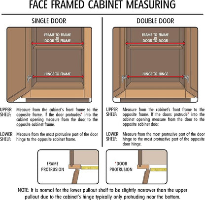 Sliding Pull-Out Shelf for Cabinets (Kitchen Cupboards, Pantry Drawers, Bathroom Storage etc.) 2 3/8" Tall - 21 3/4" Deep - Full-Extension Slides & Base Mounting - Clear Opening Width: (17")